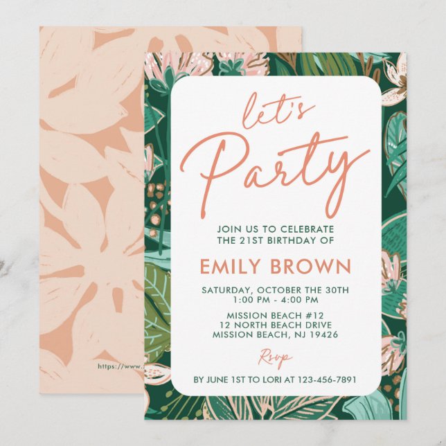 Garden Floral Let's Party Any Age Birthday Invitation (Front/Back)
