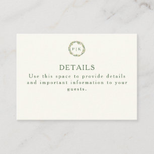 Garden Floral Monogram Wreath Pink Green Wedding Enclosure Card