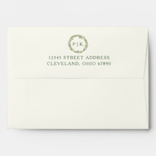 Garden Floral Monogram Wreath Pink Green Wedding Envelope