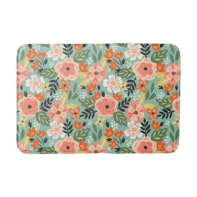 Garden Floral Pattern Bath Mat (Front)