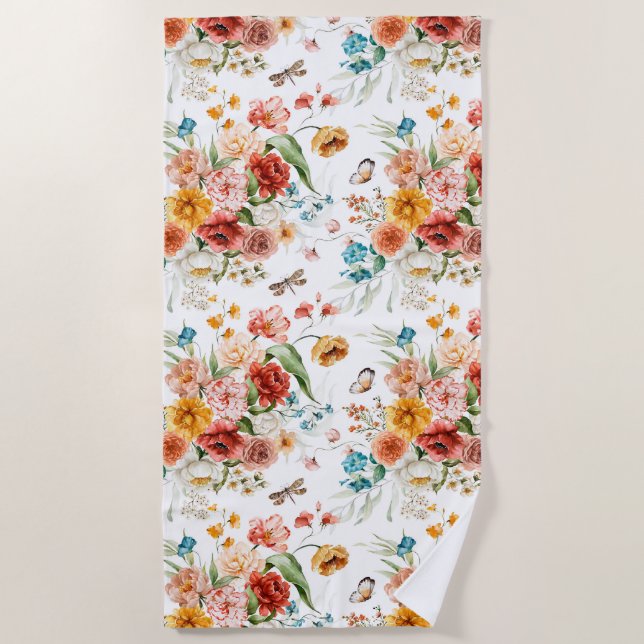 Garden Floral Pattern Beach Towel (Front)