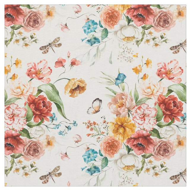Garden Floral Pattern Fabric (Close Up)