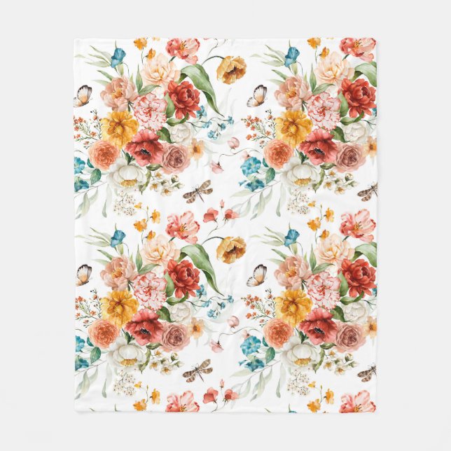 Garden Floral Pattern Fleece Blanket (Front)