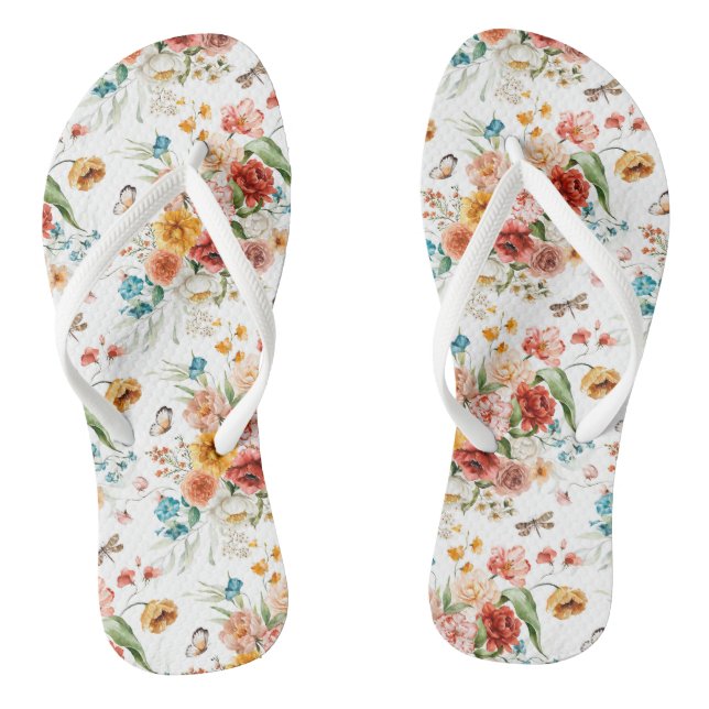 Garden Floral Pattern Flip Flops (Footbed)