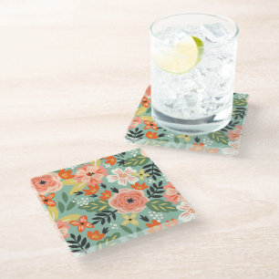 Garden Floral Pattern Glass Coaster
