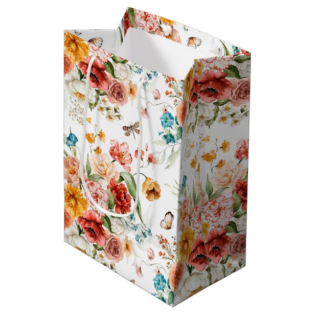 Garden Floral Pattern Medium Gift Bag (Front Angled)