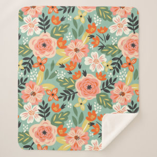Garden Floral Pattern Sherpa Blanket