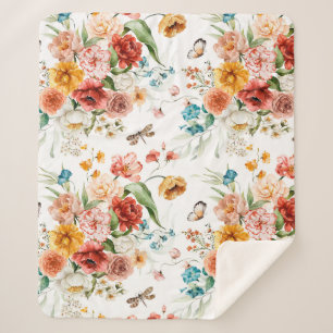 Garden Floral Pattern Sherpa Blanket