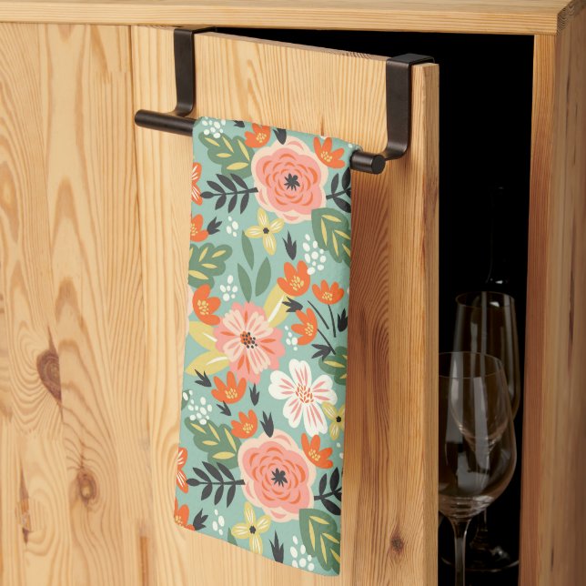 Garden Floral Pattern Tea Towel (Thirds Fold)