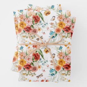 Garden Floral Pattern Wrapping Paper Sheet