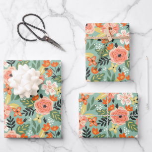 Garden Floral Pattern Wrapping Paper Sheet