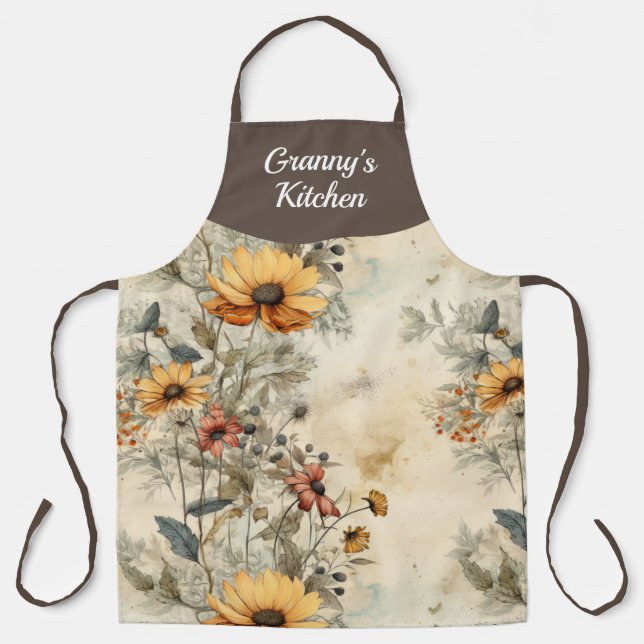 Garden Floral Personalised All Over Print Apron (Front)