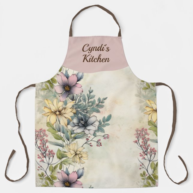 Garden Floral Personalised All Over Print Apron (Front)