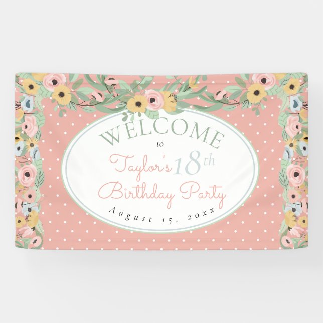 Garden Floral Pink | Yellow Bouquet Birthday Party Banner (Horizontal)
