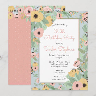 Garden Floral Pink   Yellow Bouquet Birthday Party Invitation