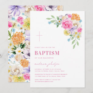Garden Floral Spring Summer Christening Baptism Invitation