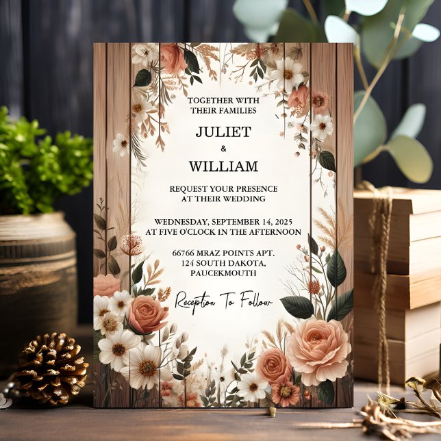 Garden Floral Spring Wood Boho Rustic Wedding Invitation (Creator Uploaded)