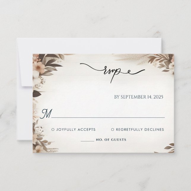 Garden Floral Spring Wood Boho Rustic Wedding RSVP Card (Front)