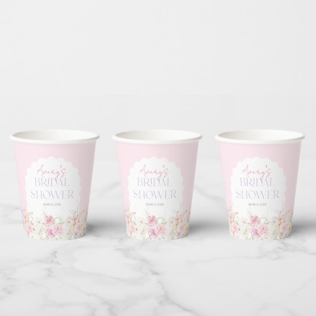 Garden Floral Wavy Wildflower Modern Bridal Shower Paper Cups (Multi)