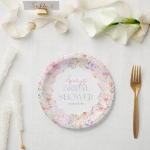 Garden Floral Wavy Wildflower Modern Bridal Shower Paper Plate