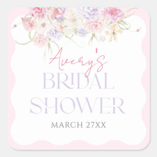 Garden Floral Wavy Wildflower Modern Bridal Shower Square Sticker
