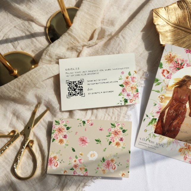 Garden Floral Wedding Details Card with QR Code (Creator Uploaded)
