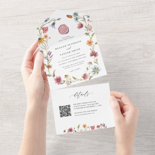 Garden Floral Wildflower Spring Wedding All In One Invitation (Tearaway)