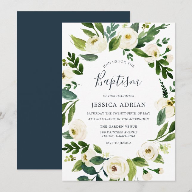 Garden Floral Wreath Baptism Invitation (Front/Back)