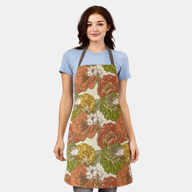 Garden Flower Pattern Apron (Worn)