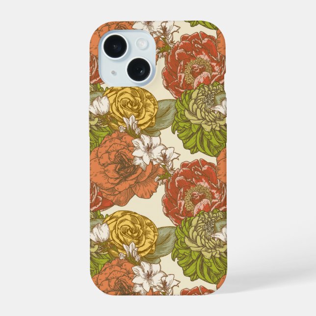 Garden Flower Pattern iPhone 15 Case (Back)