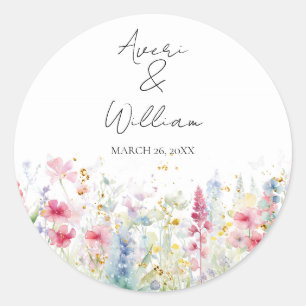 Garden Flower Watercolour Modern Boho Wedding Classic Round Sticker