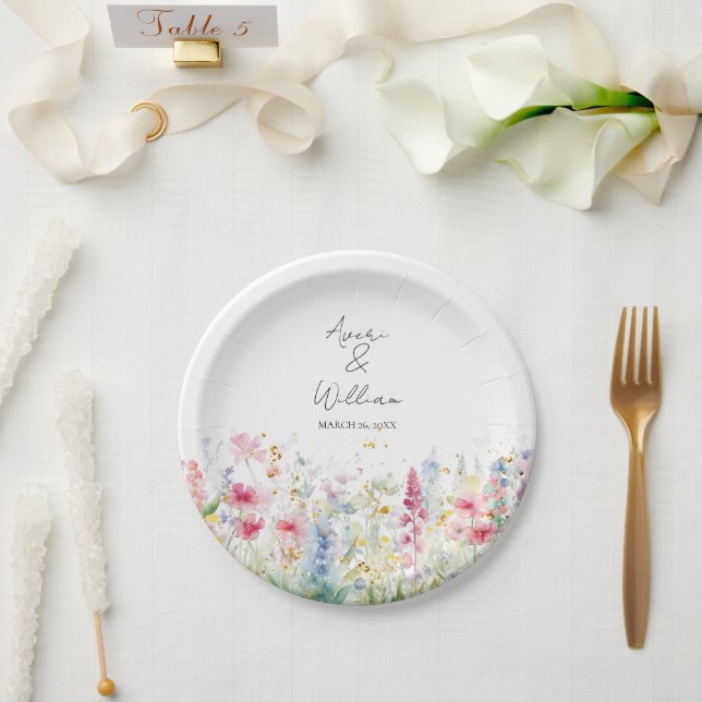 Garden Flower Watercolour Modern Boho Wedding Paper Plate (Wedding)