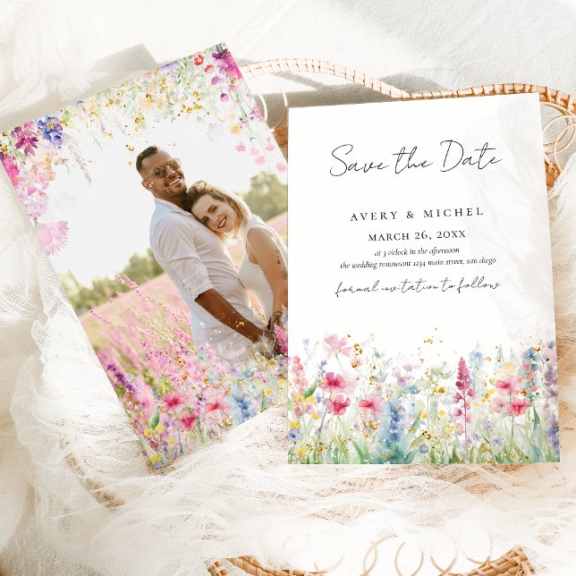 Garden Flower Watercolour Modern Photo Wedding Save The Date (Creator Uploaded)