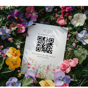 Garden Flower Watercolour Modern Wedding QR code RSVP Card