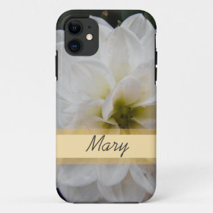 Garden flower with name , white dahlia iPhone 11 case