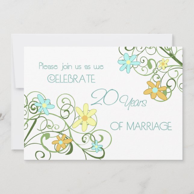 Garden Flowers 20th Anniversary Invitation Card (Front)