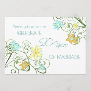 Garden Flowers 20th Anniversary Invitation Card
