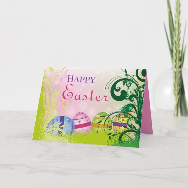 Garden Flowers and Easter Eggs Holiday Card (Front)