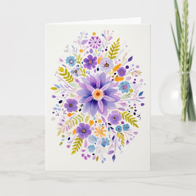 Garden Flowers Bloom Art Holiday Card (Front)