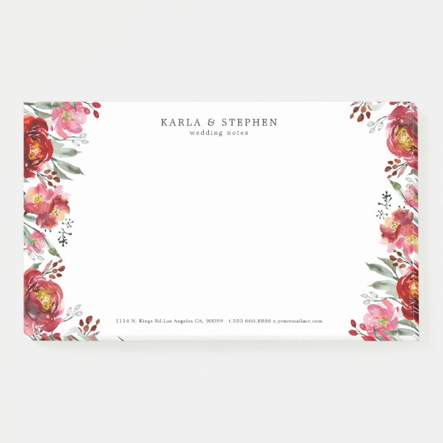 Garden Flowers Border Deep-red & Green Post-it Notes (Front)
