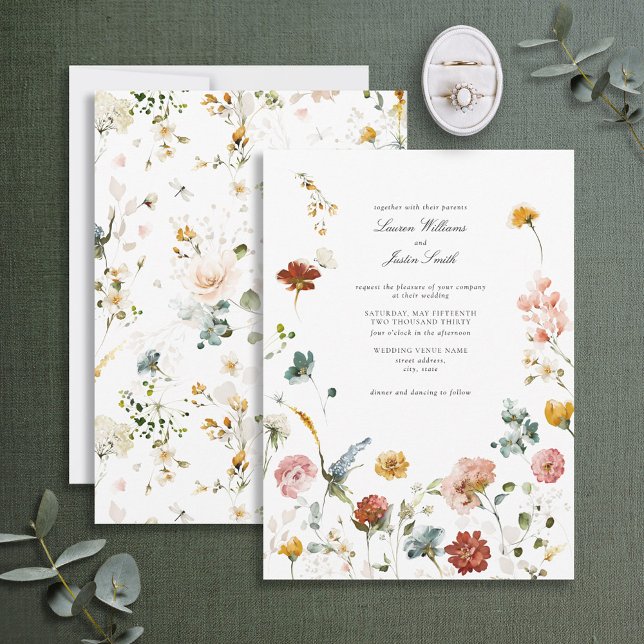 Garden Flowers Botanical Script Photo Wedding Invitation (Creator Uploaded)