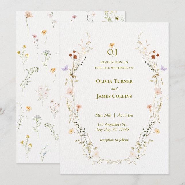 Garden Flowers Botanical Wedding Invitation (Front/Back)