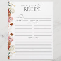 Garden Flowers Bridal Shower Recipe Binder Page