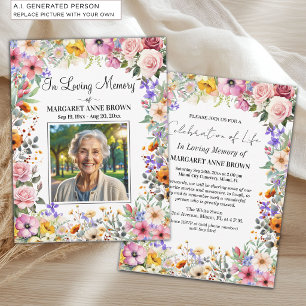 Garden Flowers Celebration Of Life Photo Invitation