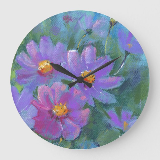 Garden flowers (Cosmos bipinnatus, Mexican aster) Large Clock (Front)