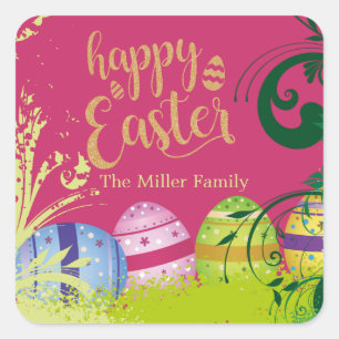 Garden Flowers Easter Eggs Large Gift Bag Square S Square Sticker
