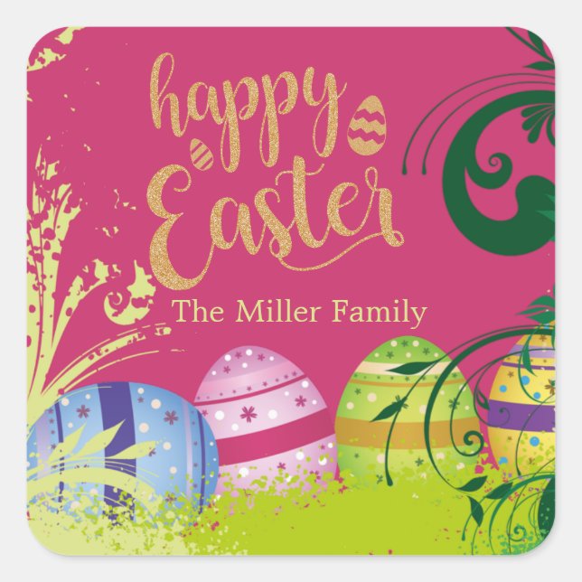 Garden Flowers Easter Eggs Large Gift Bag Square S Square Sticker (Front)