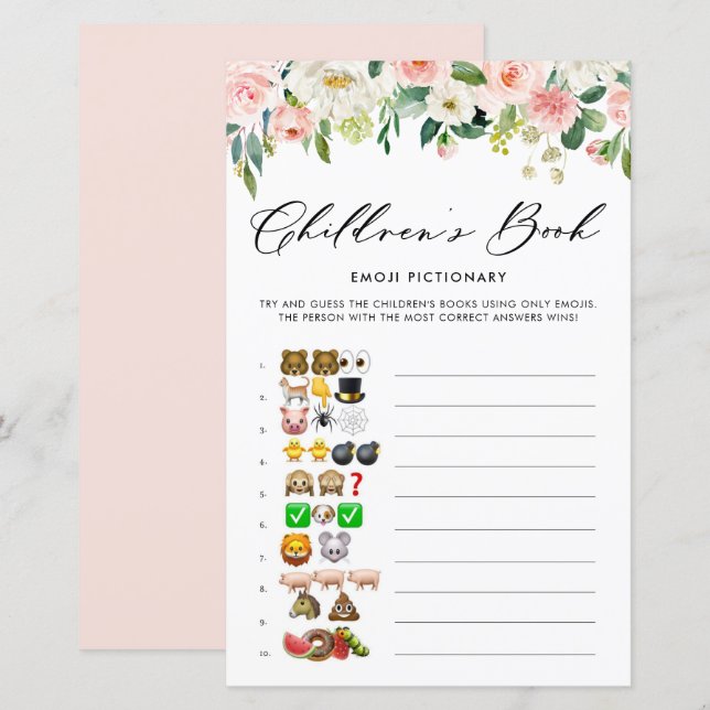 Garden Flowers Emoji Pictionary Baby Shower Game (Front/Back)