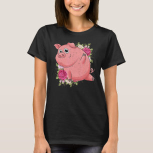 Garden Flowers Farm Animal Farmer Cute Piglet Pig T-Shirt