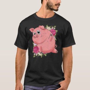 Garden Flowers Farm Animal Farmer Cute Piglet Pig T-Shirt